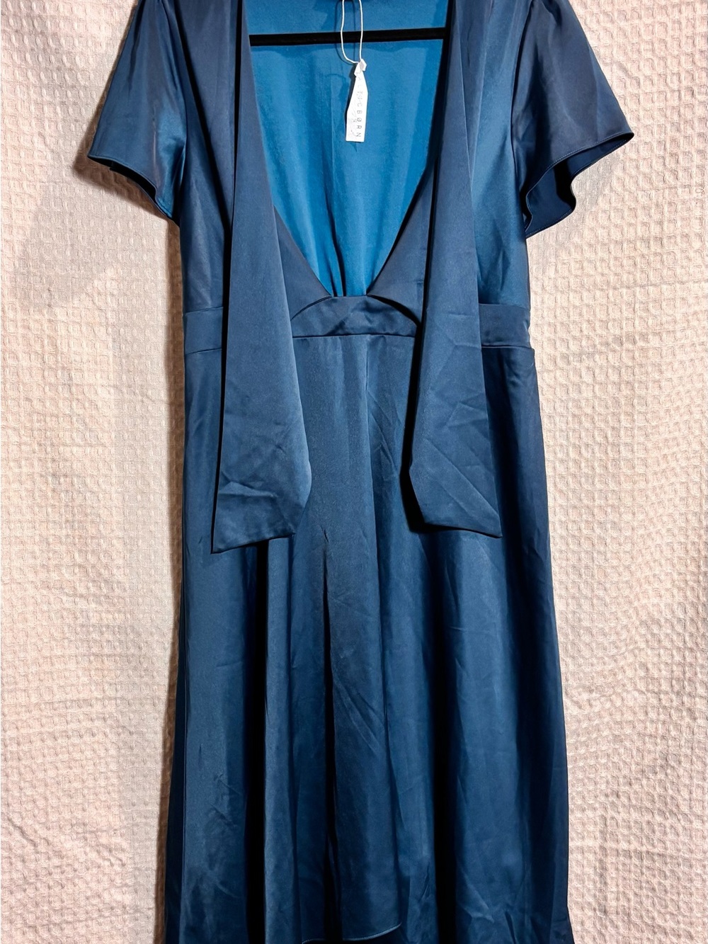 Baltic Born Deep Blue Satin V-Neck Midi Dress